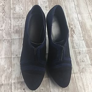 Suede Black and Blue Bootie Heel